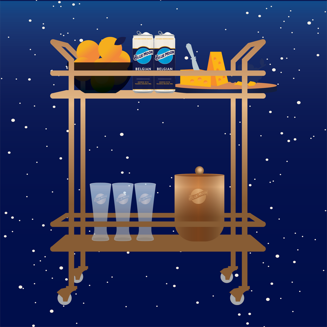 A LUXURY BAR CART (INCLUDES A SET OF 4 CRYSTAL GLASSES & ICE BUCKET)